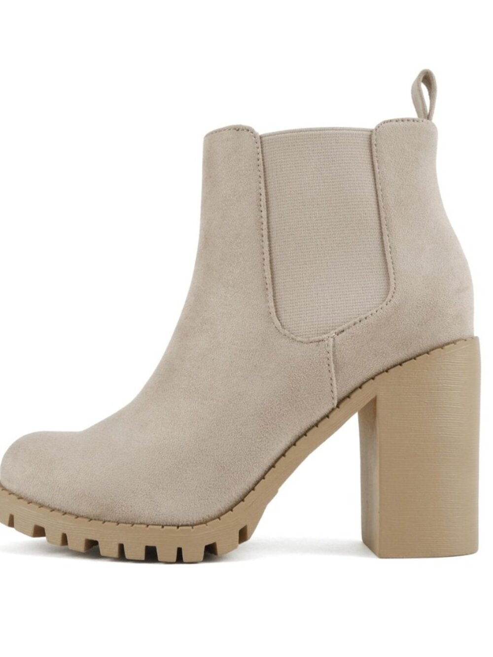 Glove - Ankle Boot w/Lug Sole Elastic Gore and Chunky Heel
